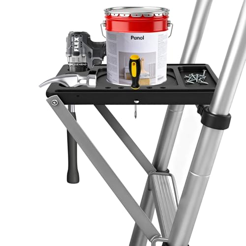 Multi-Purpose Project Tray, Ladder Accessory,Tray for Most Standard Ladders, Plastic Ladder Work Platform 55 lbs Weight Rating for Screwdriver, Electric Drill, Paint Bucket - color: Black