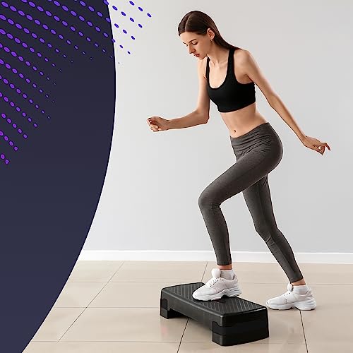 Exercise Steps – Fitness Stepper for Home & Gym, Suited for Aerobics, Cardio, Weights, Yoga, DVD Workout – Adjustable 2 Step Level Heights (10,15 cm) – Perfect Equipment Accessory Set