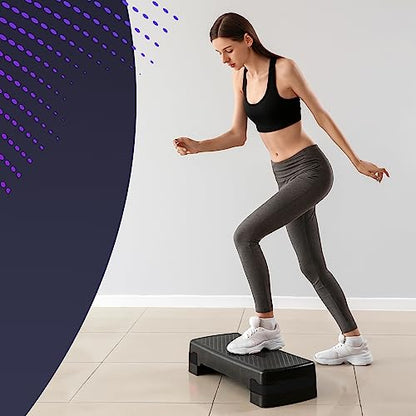 Exercise Steps – Fitness Stepper for Home & Gym, Suited for Aerobics, Cardio, Weights, Yoga, DVD Workout – Adjustable 2 Step Level Heights (10,15 cm) – Perfect Equipment Accessory Set