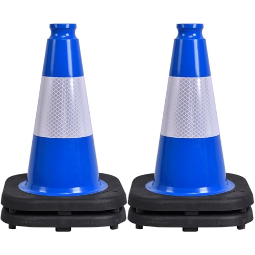 12" Traffic Cones 4-Pack Blue Safety Cones with Reflective Collars, Heavy Duty Base for Driving Practice, Parking Lots, Construction, Flexible PVC, Indoor & Outdoor Use - color: Blue, size: 12in