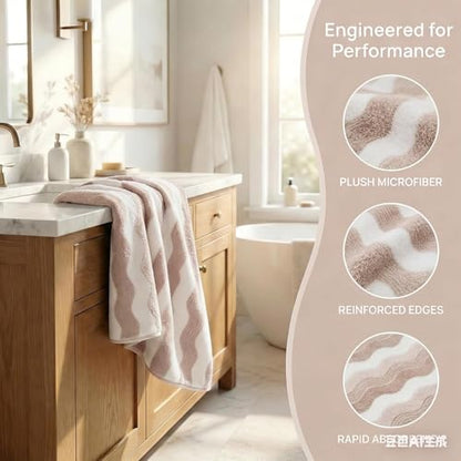 Microfiber Bath Towel 35x70in - Ultra Soft Quick Dry, Lightweight for Gym, Spa, Travel | Hotel Grade & Multi-Use| Single Pack - color: Khaki and White Stripe, size: 35*70 Inches