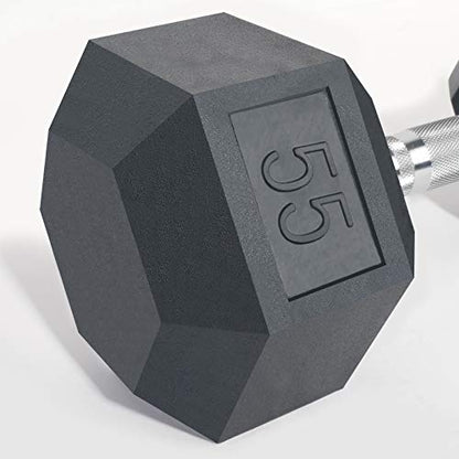 LIONSCOOL Odorless Rubber Encased Hex Dumbbells in Pairs or Single, Hand Dumbbell Weight with Metal Handle for Strength Training, Resistance Training, Build Muscle and Full Body Workout, 5-65lbs - style: 55LB SINGLE