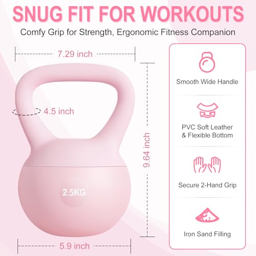5.5lb Soft Kettlebell Cushioned Impact-Resistant, Non-Slip TPE Coating, Home Workout Kettlebell Weights for Beginners, Pilates, Strength and Cardio Training
