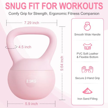5.5lb Soft Kettlebell Cushioned Impact-Resistant, Non-Slip TPE Coating, Home Workout Kettlebell Weights for Beginners, Pilates, Strength and Cardio Training