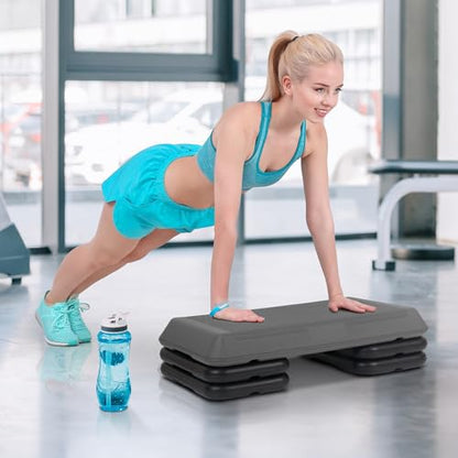 F2C 28.5" Aerobics Platform for Total Body Fitness 4" - 6" - 8" Height Adjustable with 4 Risers Home Workout Exercise Stepper Black/Gray