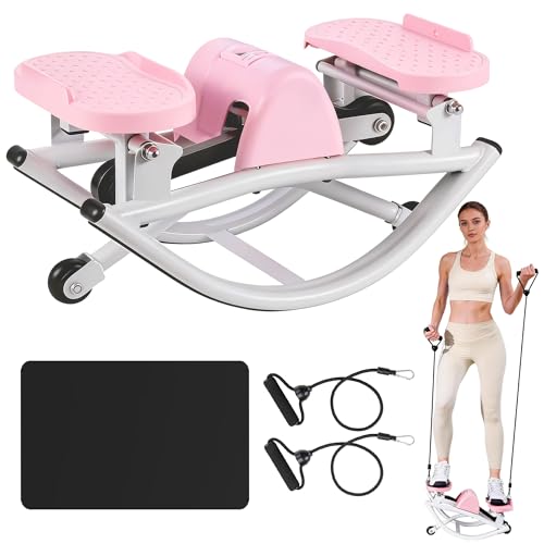 Rock Stepper - Steppers for Exercise at Home, Portable Stepper Side to Side with Digital Display & Resistance Bands, 330 LBS Capacity Full Body Workout Low-Impact Knee-Friendly 3D Stair Stepper - color: Pink