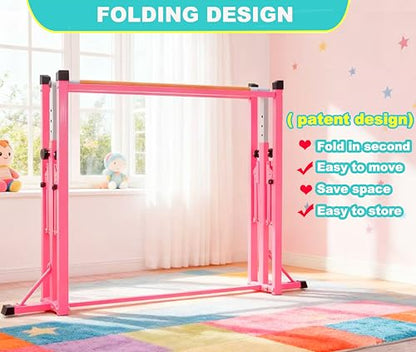 MARFULA Gymnastic Kip Bar for Kids Teens Ages 3-25 of All Gymnastic Levels - color: Pink (New Style - 8 Ft Base)