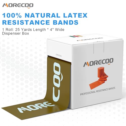 MORECOO Resistance Bands for Physical Therapy & Workout - 25 Yard Natural Latex Exercise Band Roll, Cut-to-Length Elastic Stretch Bands for Rehab, Pilates, Strength Training & Home Gym