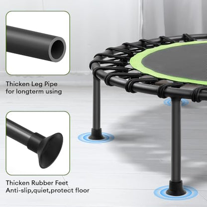 ONETWOFIT 42"/45" Rebounder Trampoline for Adults, Silent Mini Trampoline Indoor Exercise Fitness Trampoline Bungee Rebounder Workout Max Load 330lbs