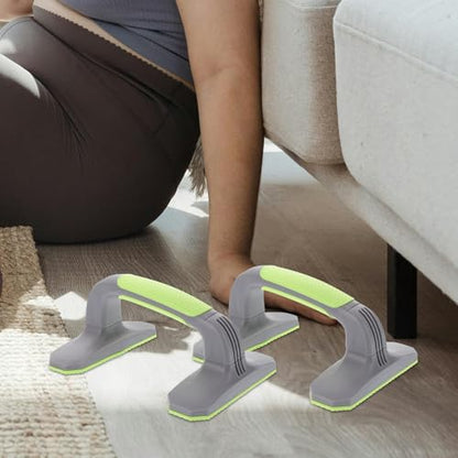 VALICLUD Pushup Bars Pushup Handles with Anti-slip Soft Plastic Grips and Non-slip Base, Portable Home Fitness Equipment for Strength Training and Floor Workout (gray + Green, 1 Pair)