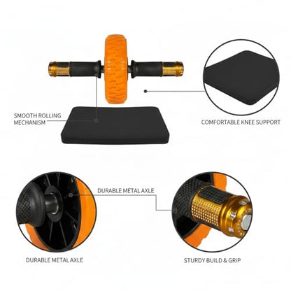 Ab Wheel Roller with Knee Pad - Orange Exercise Wheel for Core Strength & Home Fitness Training