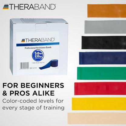 THERABAND Resistance Band, 50-Yard Roll, Latex Elastic Band for Exercise, Stretching, Physical Therapy, Yoga, Pilates, Home Workouts, Cut-to-Length, Color-Coded Levels