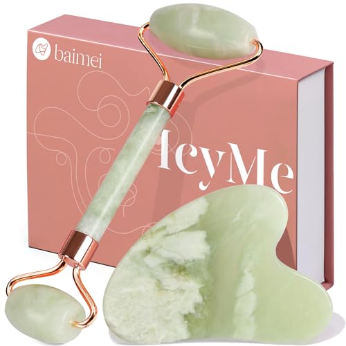BAIMEI IcyMe Jade Roller & Gua Sha Set Face Roller and Gua Sha Facial Tools for Skin Care Routine and Puffiness, Self Care Gift for Men Women - Light Green - color: Light Green