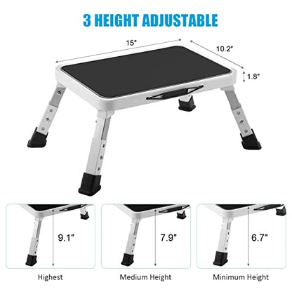 Folding Step Stool, Height-Adjustable Step Stool with Non-Slip Platform, Step Ladder for Adults or Kids in Kitchen, Home, 330 Lbs Capacity