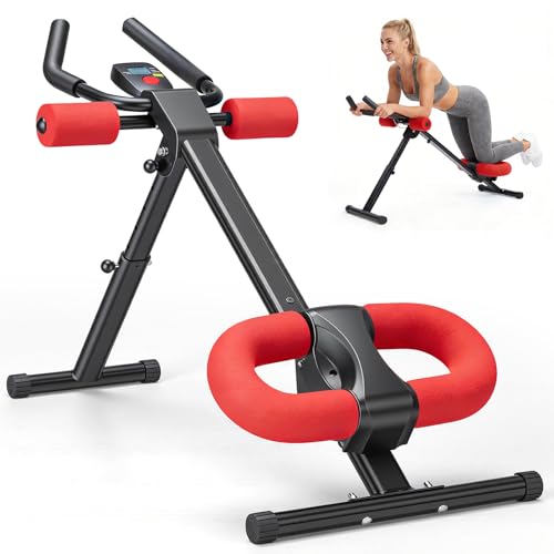 DUMOS Ab Workout Equipment for Home Gym, Exercise Machine Abs Trainer, Full Body Fitness System Adjustable for Abdominal Stomach Training, LCD Display, Knee Protection - color: Black&Red