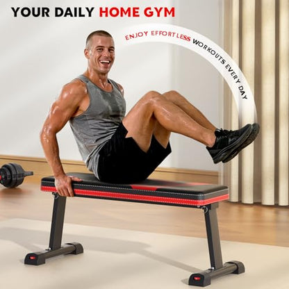 Flat Bench, 700LBS Capacity Widened Adjustable Footrests Foldable Flat Bench For Exercise Workout, Easy Assembly For Strength Training At Home Gym