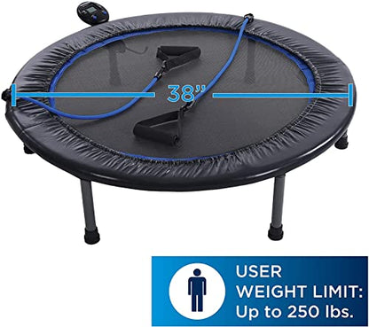 Stamina 36" Foldable Mini Trampoline Rebounder for Adults with Smart Workout App, Black - Portable Fitness Equipment for Home Gym, Cardio and Jumping Training Exercise