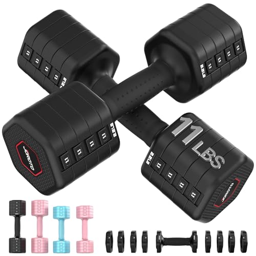 JOROTO 4-in-1 Adjustable Dumbbell Set of 2, 16LBS/22LBS Hand Weights for Women, Men, Upgraded TPE Soft Handle, 1s-Adjust Dual-Stable Dumbbell Set for Women Home Gym Exercise Training - color: A-Black-22 LBS Pair