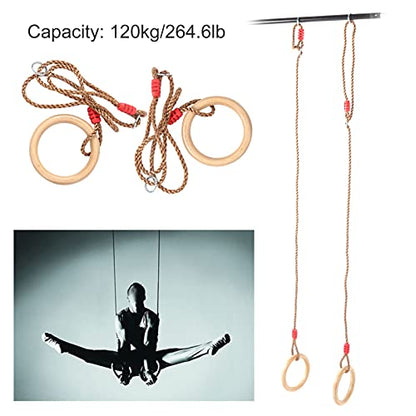 Wooden Gymnastics Rings, Wooden Swing Rings 120 Kg Load-Bearing for Adults for Children