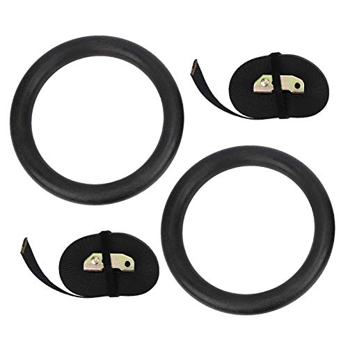 Gymnastic Hanging Rings with Sturdy ABS Rings and Polyester Webbing for Indoor and Strength Training, Black