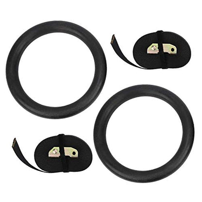 Gymnastic Hanging Rings with Sturdy ABS Rings and Polyester Webbing for Indoor and Strength Training, Black