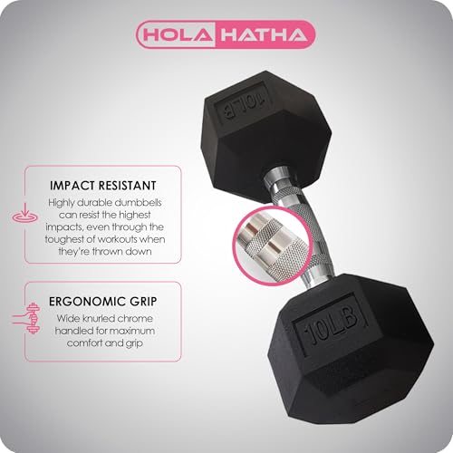 HolaHatha Hexagonal Dumbbell Free Hand Weight Set w/Rack - color: Black, style: 150lb Set