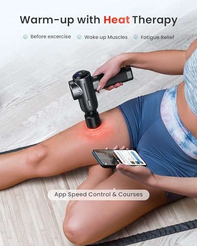 RENPHO Active+ Thermacool Deluxe Massage Gun with Heat and Cold and Charging Stand, Fathers Day Dad Gifts, App Control with Video-Guided Courses, Deep Tissue Handheld Massager, Carry Case - color: Gloss Black
