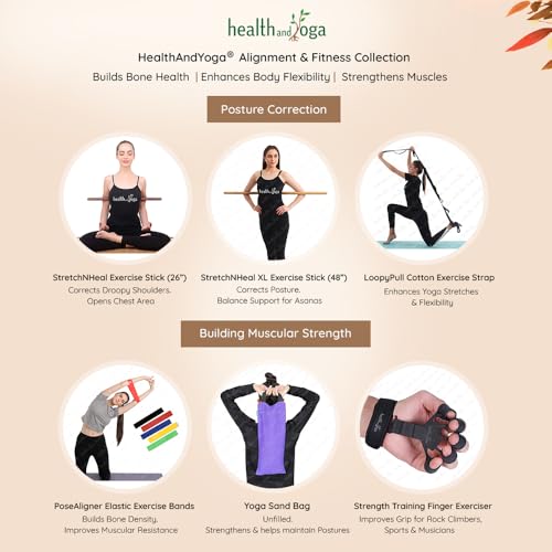 HealthAndYoga™ StretchNHeal Multipurpose Wooden Pranayama Stick with Padded Comfort Sleeve – Lung Opener for Fuller Breathing - Detachable Robust Yoga Pole (Regular - 26" with Sleeve)