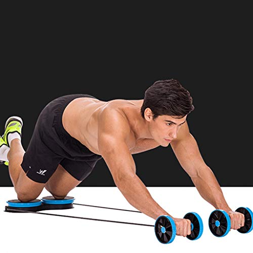 Abdominal Multifunctional Exercise Equipment Ab Wheel Roller with Resistance Bands Knee Mat Waist Slimming Trainer at Home Gym - color: Blue