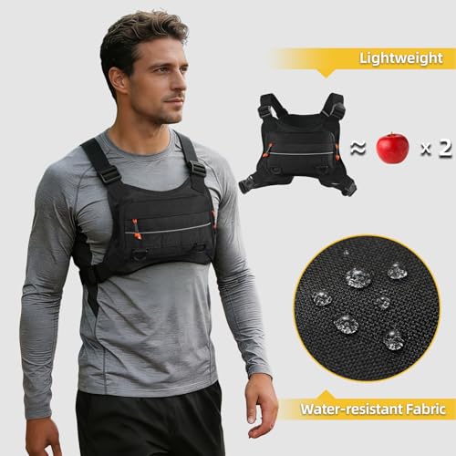 Running Vest for Men and Women, Lightweight Chest Pack with Phone Holder and Adjustable Strap, Reflective Water Resistant Chest Bag for Workouts, Cycling and Hiking (Black) - color: Black