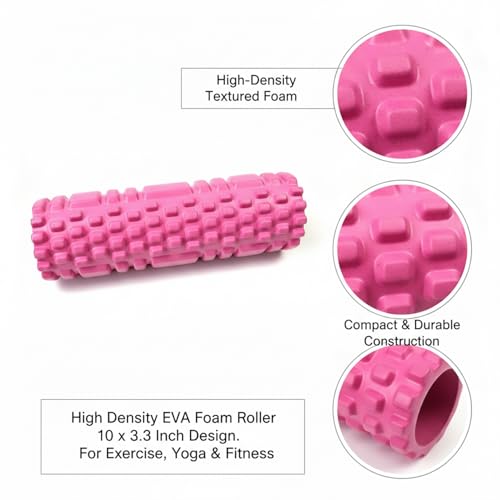 High Density EVA Foam Roller for Exercise, Yoga and Fitness, Compact 10 x 3.3 Inch Design (1 PC)