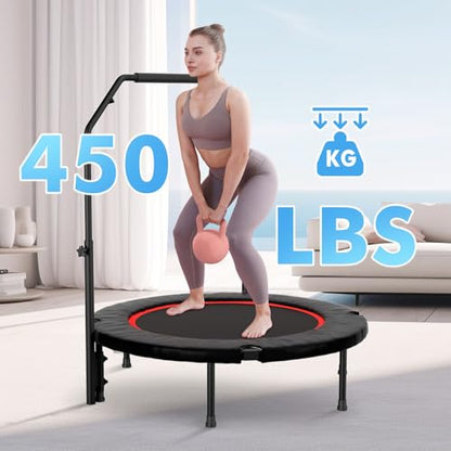 40 inch Rebounder for Adult,450 LBS Fitness Mini Rebounder with Adjustable Foam Handle,Foldable Exercise Rebounder for Indoor Workout
