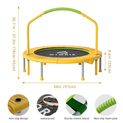 38in/48in Folding Trampoline - Max Load 220lbs / 450lbs Trampoline Rebounder Trampoline with Adjustable Foam Handle, with safty Padded Cover Best Gift - color: 38'' Yellow