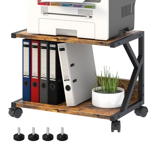 aboxoo Desktop Printer Stand with 2 Tier Wood Storage Shelves,Under Desk Printer Table,Multi-Purpose Home Office Desk Organizer for Fax Machine, Scanner (Rustic Brown) - color: Brown