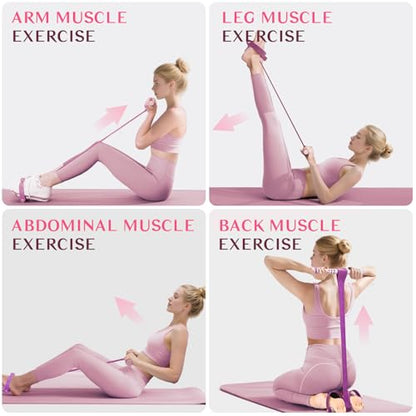 Foot Pedal Resistance Band with Handle Multifunction Tension Rope for Women Exercise Fitness Workout Stirrup Puller - color: Pink