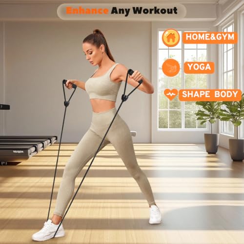1 Pair Stepper Resistance Bands with Handles & Connecting Strap – Workout & Exercise Bands for Strength Training, Muscle Toning, Home Gym Fitness Equipment