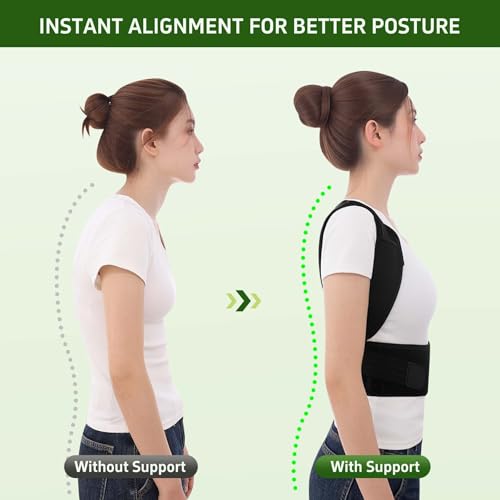Posture Corrector for Women and Men Back Brace Straightener Instant Scoliosis Shoulder Straps Correction Hunchback Support Kyphosis Upright Trainer Thoracic Adjustable Belt (Black, Medium)