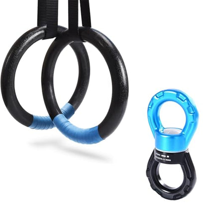 Gymnastic Rings 1100lbs Capacity with 14.76ft Adjustable Buckle Straps, Swing Swivel 35KN Breaking Strength 360° Rotator Safety Rotational Device