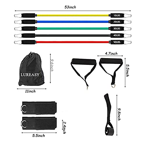 Resistance Bands Set (11 PCS) Portable Home Gym Accessories - Stackable Up to 150 lbs,Exercise with Door Anchor, Handles, Carry Bag, Legs Ankle Straps for Training, Workouts