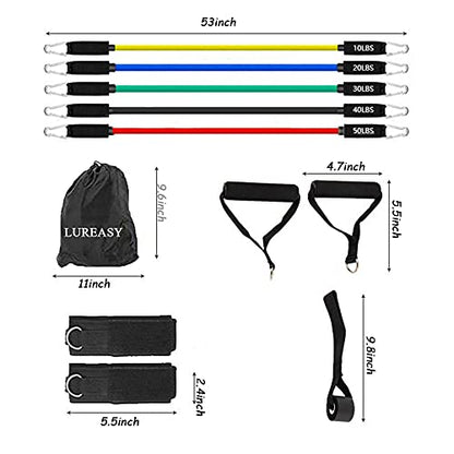 Resistance Bands Set (11 PCS) Portable Home Gym Accessories - Stackable Up to 150 lbs,Exercise with Door Anchor, Handles, Carry Bag, Legs Ankle Straps for Training, Workouts