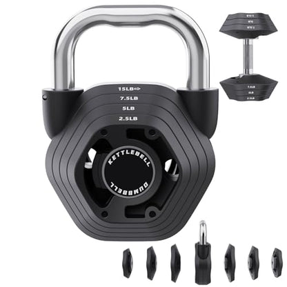 2-in-1 Adjustable Kettlebell, 15-45LB Kettlebells Weight Set for Strength Training, 5.9-30.9LB Adjustable Weights Dumbbell for Home Gym Full Body Workout