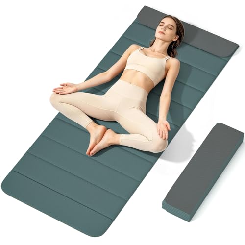 12-Fold POE Yoga Mat 75x26x0.4 Inches – Non-Slip, Compact & Workout-Friendly for Yoga, Pilates, Strength Training & Meditation - color: Dark green+Dark grey