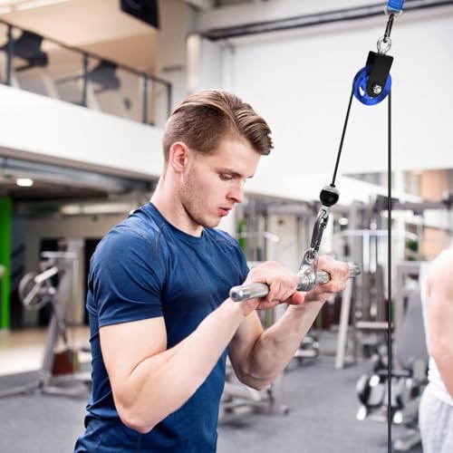 LFJ Aluminum Alloy Cable Pulley with Swing Strap Carabiner, 90mm Pulley Wheel for LAT Pulley System DIY Pull Down Attachment,Ladder Lift,Home Gym Equipment - color: Blue-2Pack