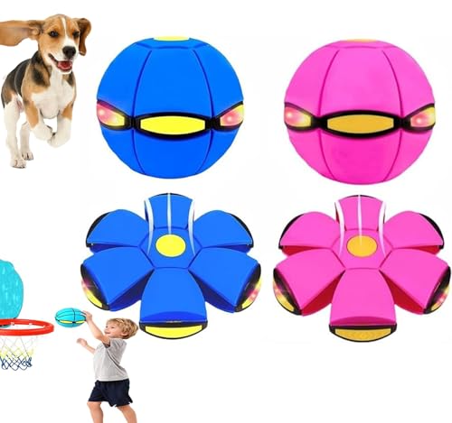 2PCS Magic Bouncing Ball Toy, Children's Magic Meta - Balls, Dual Form Pop up Flying Saucer Ball, Parent-Child Interactive with 3 Light for Indoor & Outdoor Use Pink+Blue - color: Pink+Blue