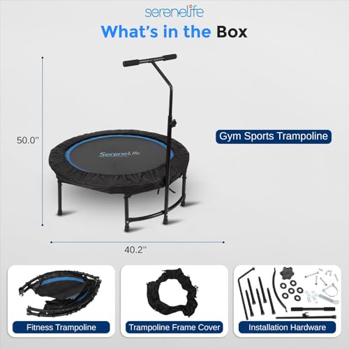 SereneLife 40"/50" Mini Trampoline for Adults - 450/550LBS Fitness Trampoline with Reinforced Springs & Adjustable Safety Handle - Stable & Quiet Supports Whole-Body Workout & Relaxation - style: 40" - Round