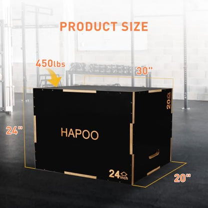 Plyo Box 3 in 1 Box Jumps for Home Gym 30"x24"x20" Wooden Plyometric Jump Box for Jumping Conditioning Strength Training
