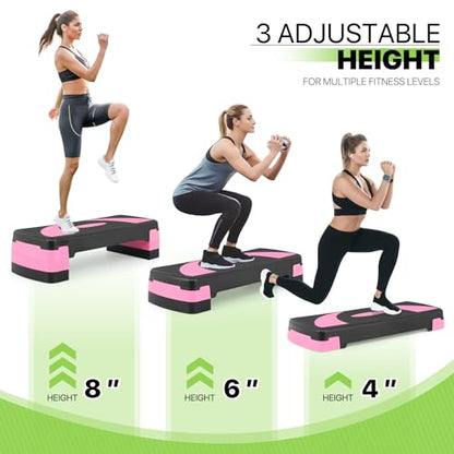 Aerobics Stepper Platform for Exercise Adjustable Compact Workout Step for Cardio, Core and Strength Training