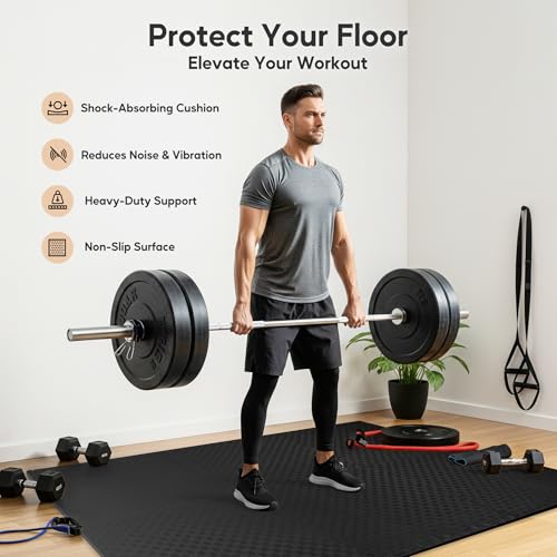 HealSmart Extra Thick Puzzle Exercise Mat 1", EVA Interlocking Foam Floor Tiles, Non-Slip Protective Padding for Workout Room, Home Gym, Daycare Flooring or Playroom, Black-1 Inch-24 SQ FT