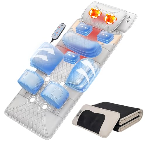 Full Body Massage Mat with Heat,Back Massager Pad with Detachable Shiatsu Neck Massager,3D Body Stretching & Lumbar Traction,4 Vibrating Motors,2 Heat Levels,Gifts for Men Women