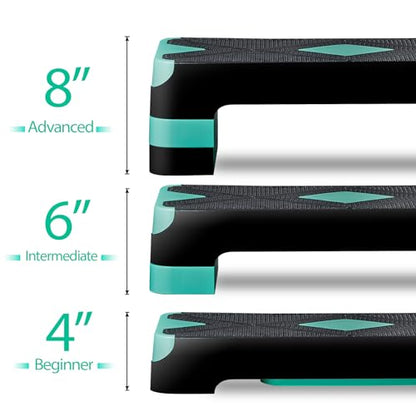 ZENY 26.5 inch Aerobic Step Platform with 4 Step Risers, Height Adjustable Exercise Stepper for Home Gym Workouts, 400 lbs Capacity - color: Green